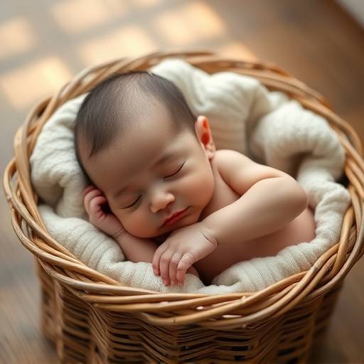 A newborn baby sleeping peacefully in a basket