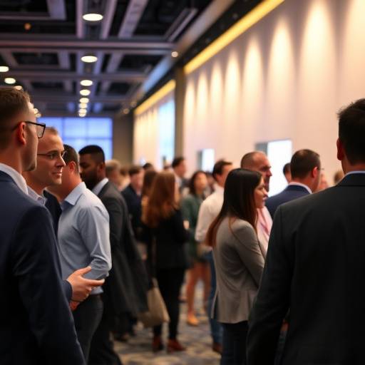 Attendees at a corporate event networking and chatting