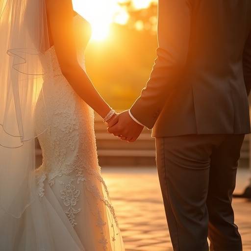 Bride and groom holding hands during their wedding ceremony
